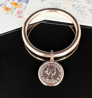 Fashion Bangle Rose Gold with Coin Charm 66mm