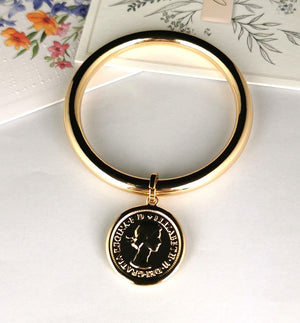 Fashion Bangle Gold with Coin Charm 66mm