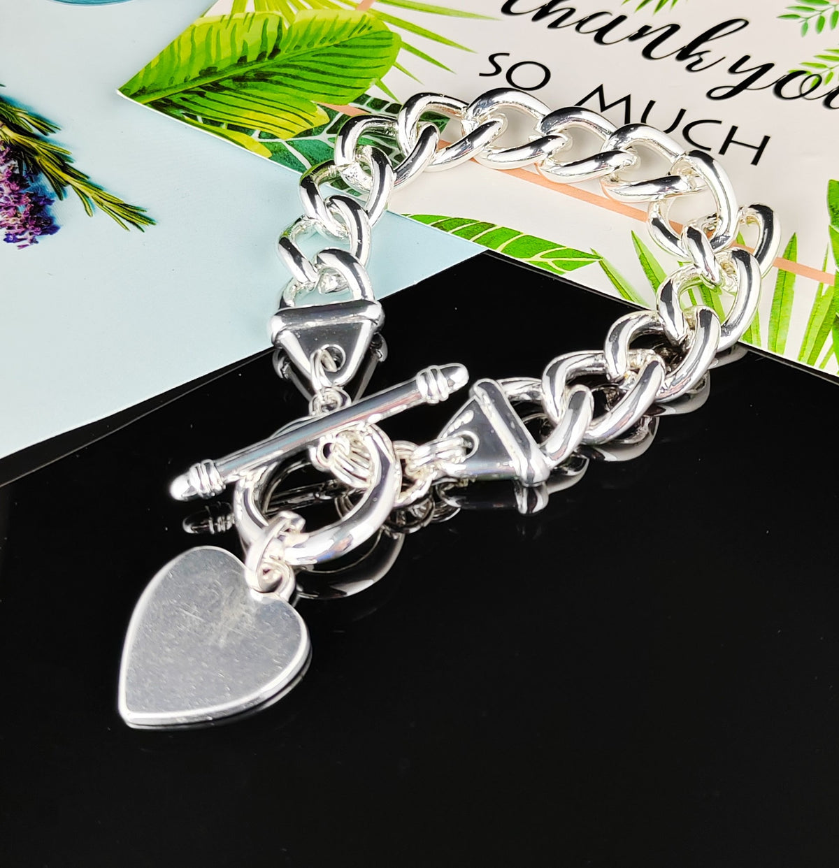 Silver Link Bracelet with Heart Fob