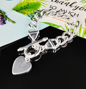 Silver Link Bracelet with Heart Fob