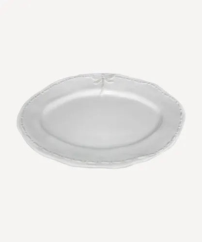 Dragonfly Stoneware White Oval Platter Small