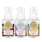 Three pump bottles of Michel Design Works Mini Foaming Soap set with different flower-themed labels.