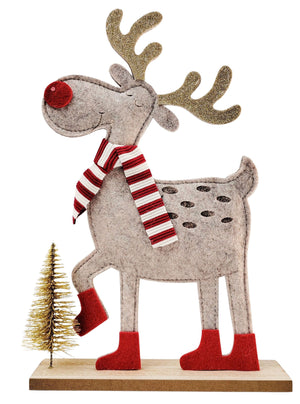 Felt Happy Reindeer with Scarf Standing
