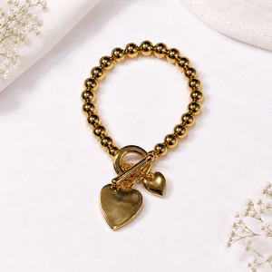 Gold Fashion Small Ball Bracelet with Heart Charms