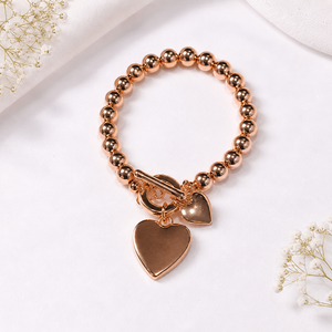 Rose Gold Fashion Small Ball Bracelet with Heart Charms