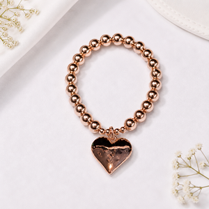 Rose Gold Heart Bracelet with Ball Chain and Beaten Heart Charm