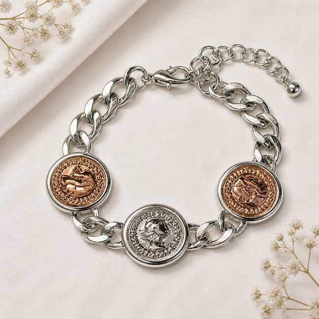 Silver Fashion Coin Bracelet