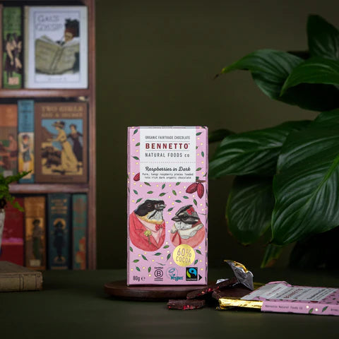 Bennetto Natural Foods co Raspberries In Dark 80G Chocolate Bar