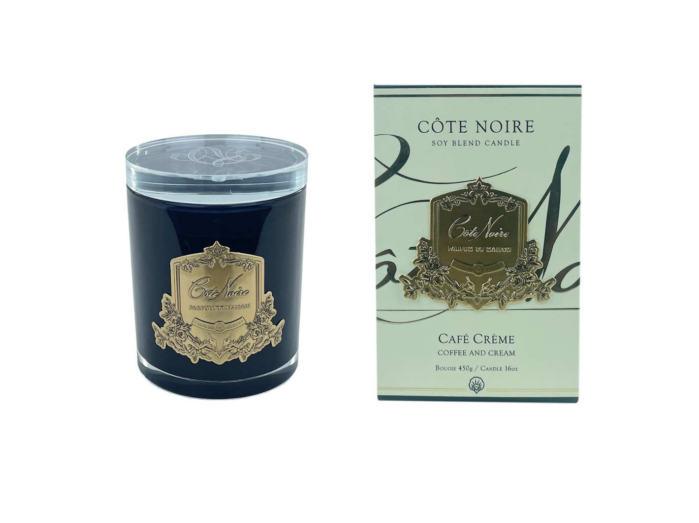 Côte Noire - CRYSTAL GLASS LID 450G SOY BLEND CANDLE - COFFEE AND CREAM