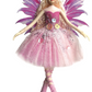 Fantasy fairy doll with pink dress and wings on a white background