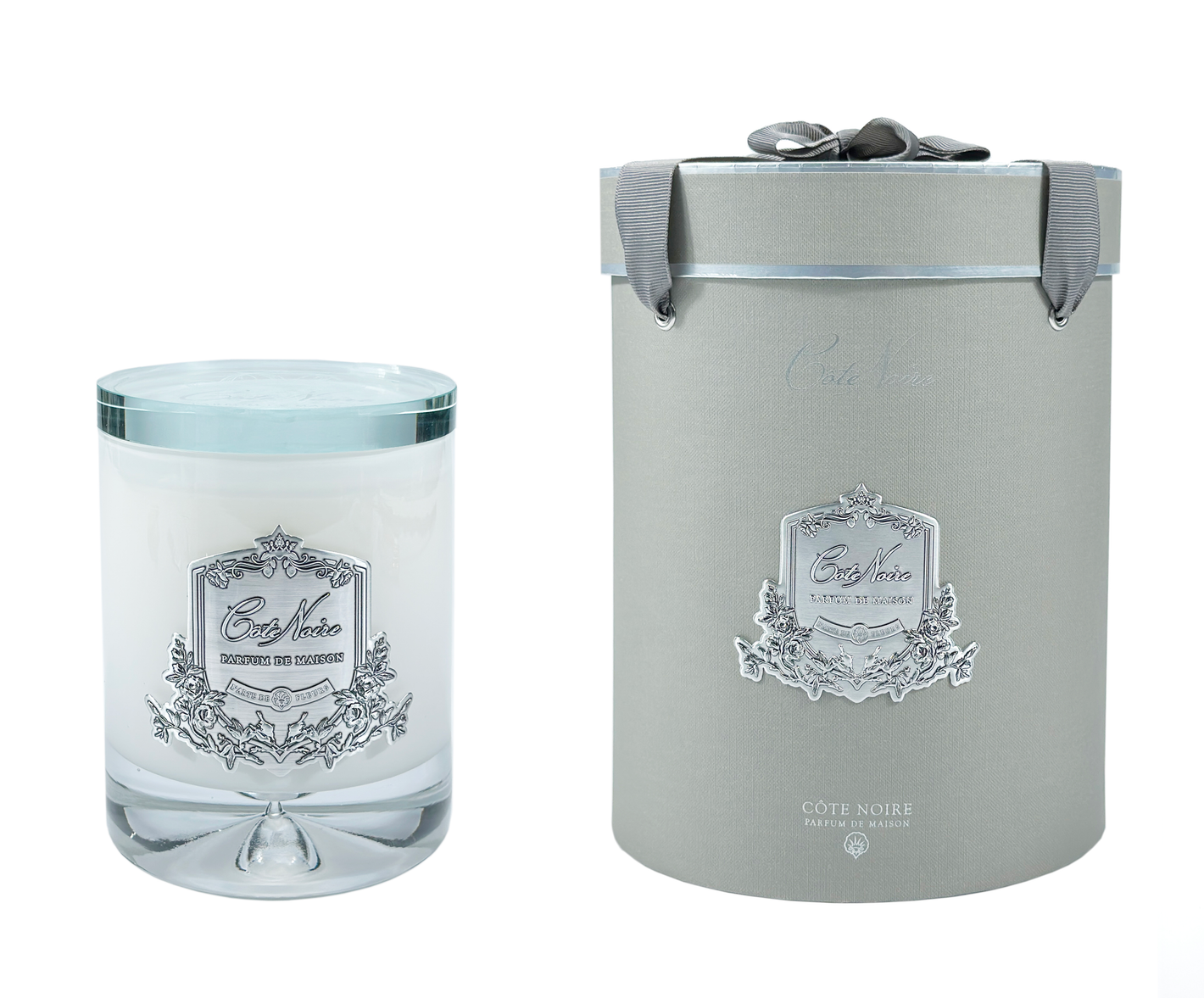 Côte Noire - CRYSTAL GLASS LID TRIPLE WICK GRAND CANDLE 2.5KG - WHITE VESSEL PINK CHAMPAGNE
