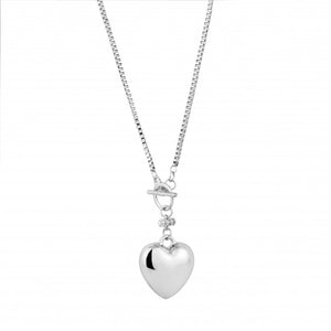 Silver Necklace with Heart Pendant and Fob
