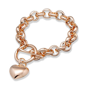 Rose Gold Fashion Belcher Link Bracelet with Puff Heart and Fob