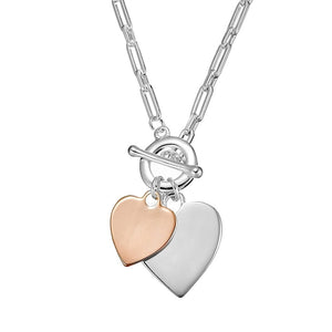 Silver Link Chain Necklace with Heart Pendant and Fob