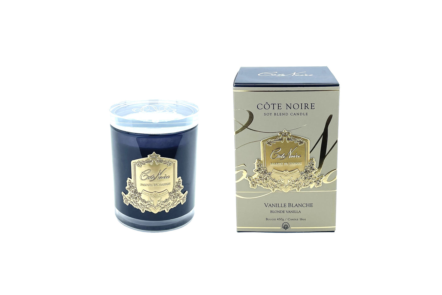 Côte Noire - CRYSTAL GLASS LID 450G SOY BLEND CANDLE - BLONDE VANILLA