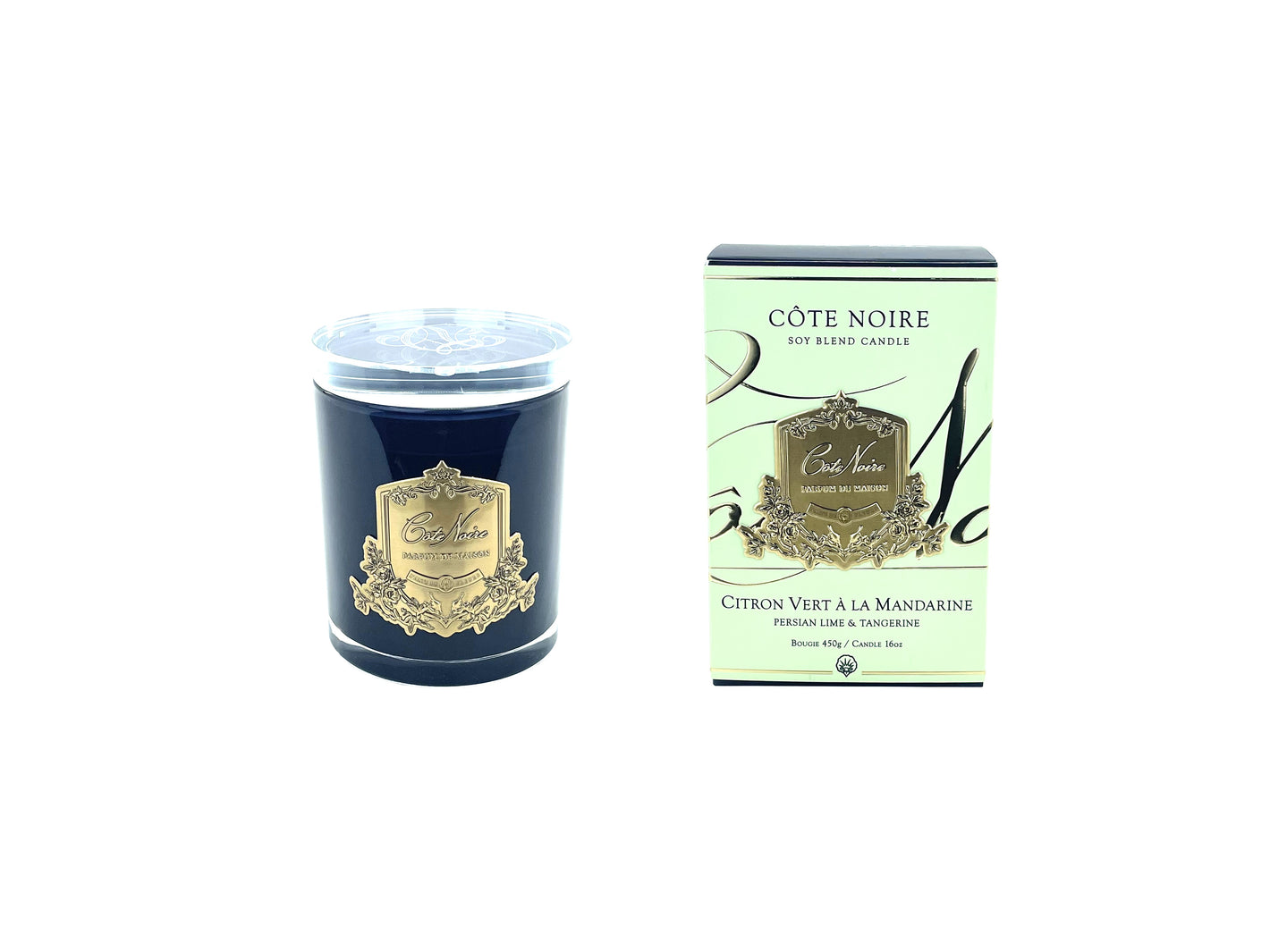 Côte Noire - CRYSTAL GLASS LID 450G SOY BLEND CANDLE - PERSIAN LIME & TANGERINE