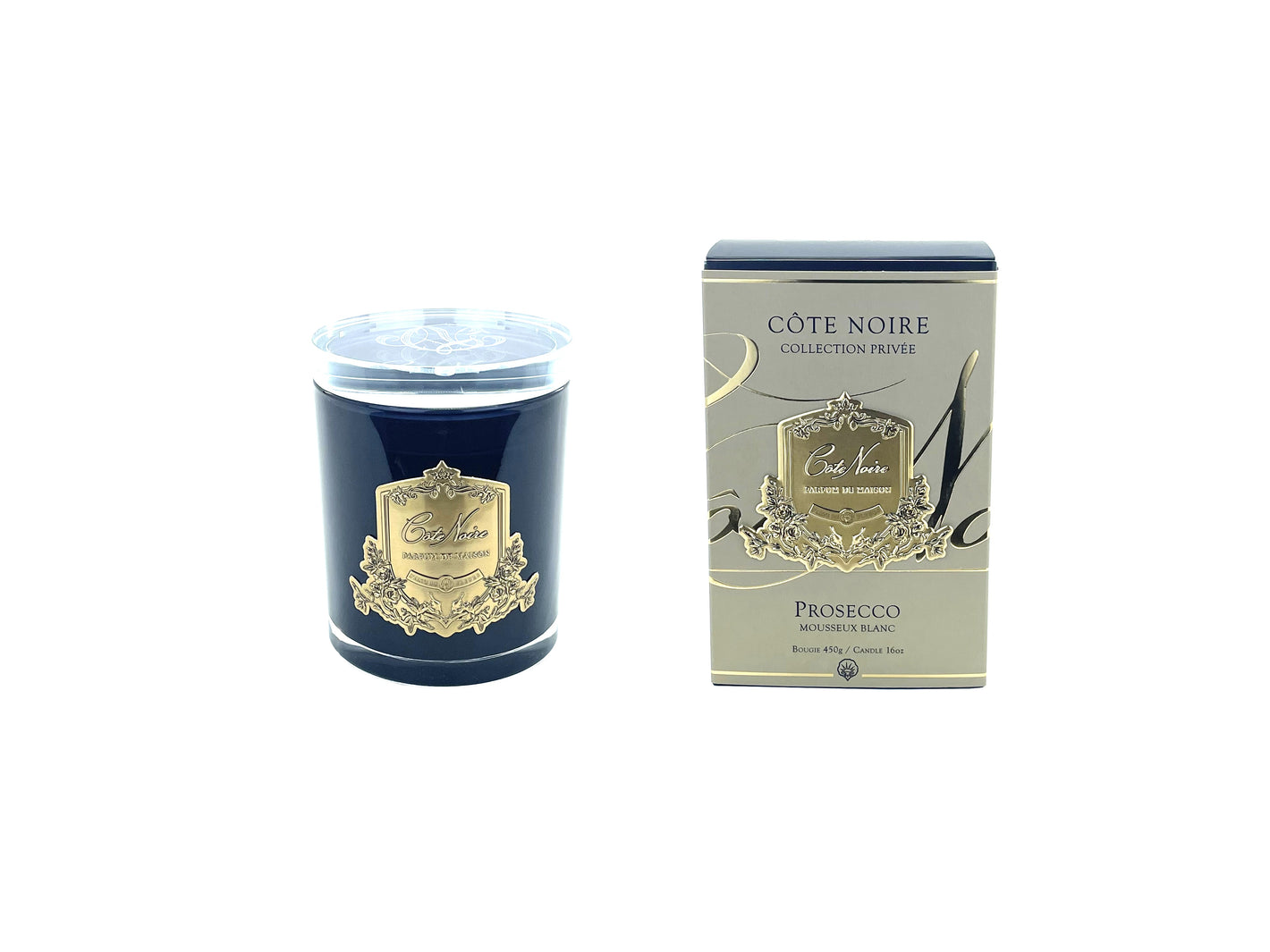 Côte Noire - CRYSTAL GLASS LID 450G SOY BLEND CANDLE - PROSECCO