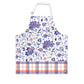 Apron with paisley and plaid pattern in shades of blue, white, and red.