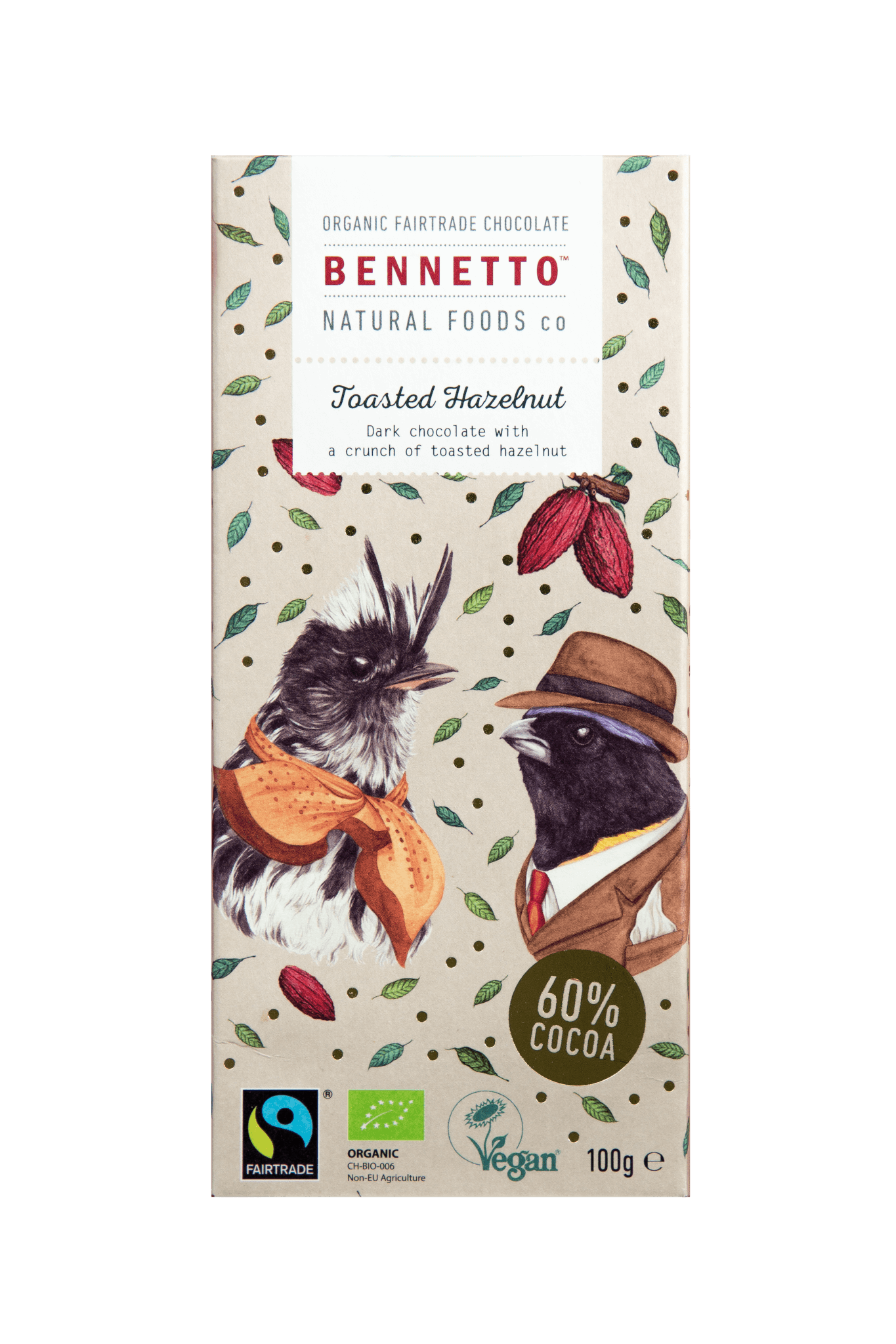 Bennetto Natural Foods co Toasted Hazelnut 100G Chocolate Bar