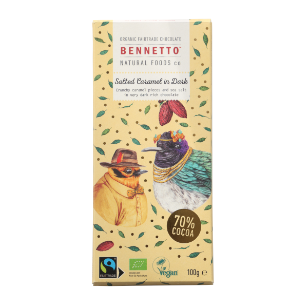 Bennetto Natural Foods co Salted Caramel in Dark 100G Chocolate Bar