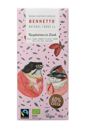 Bennetto Natural Foods co Raspberries In Dark 100G Chocolate Bar