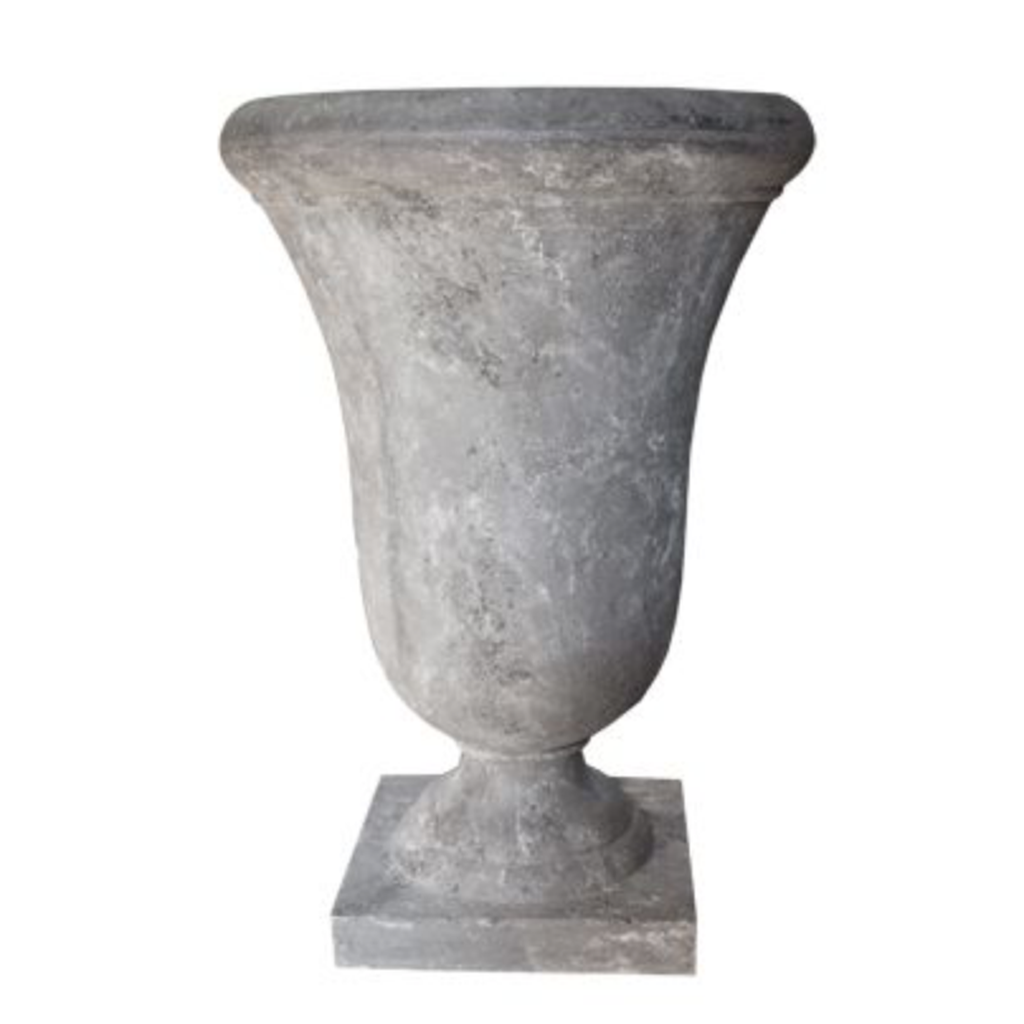 Large Bell Shaped Urn with Base Lava Raw Grey